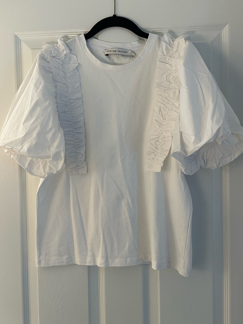 English Factory White Puff Sleeve Ruffle Tee